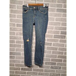 Anthropologie‎ Pilcro Womens Slim Boyfriend  Blue Denim Distressed Jeans Size 26
